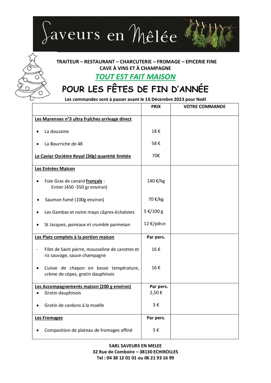 carte des fêtes - top restaurant ECHIROLLES