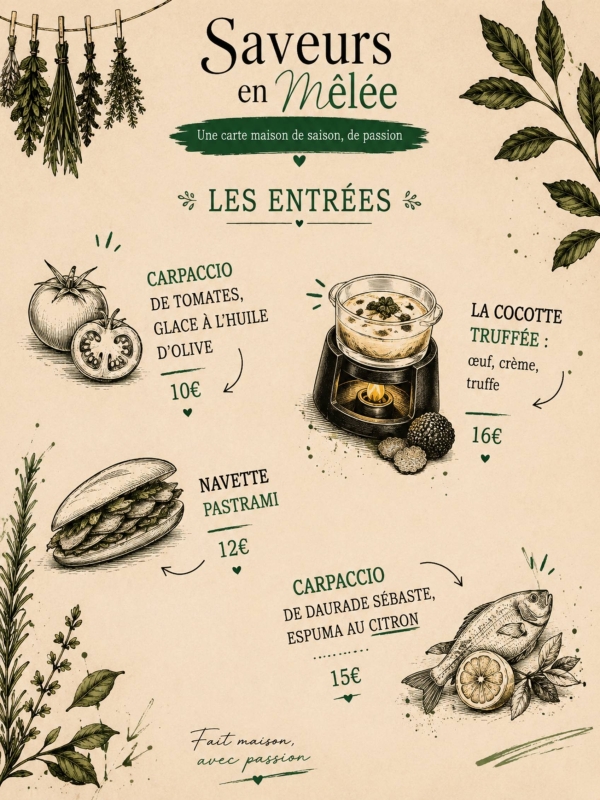 Carte - Saveurs en Mêlée - Restaurant Échirolles - top restaurant ECHIROLLES